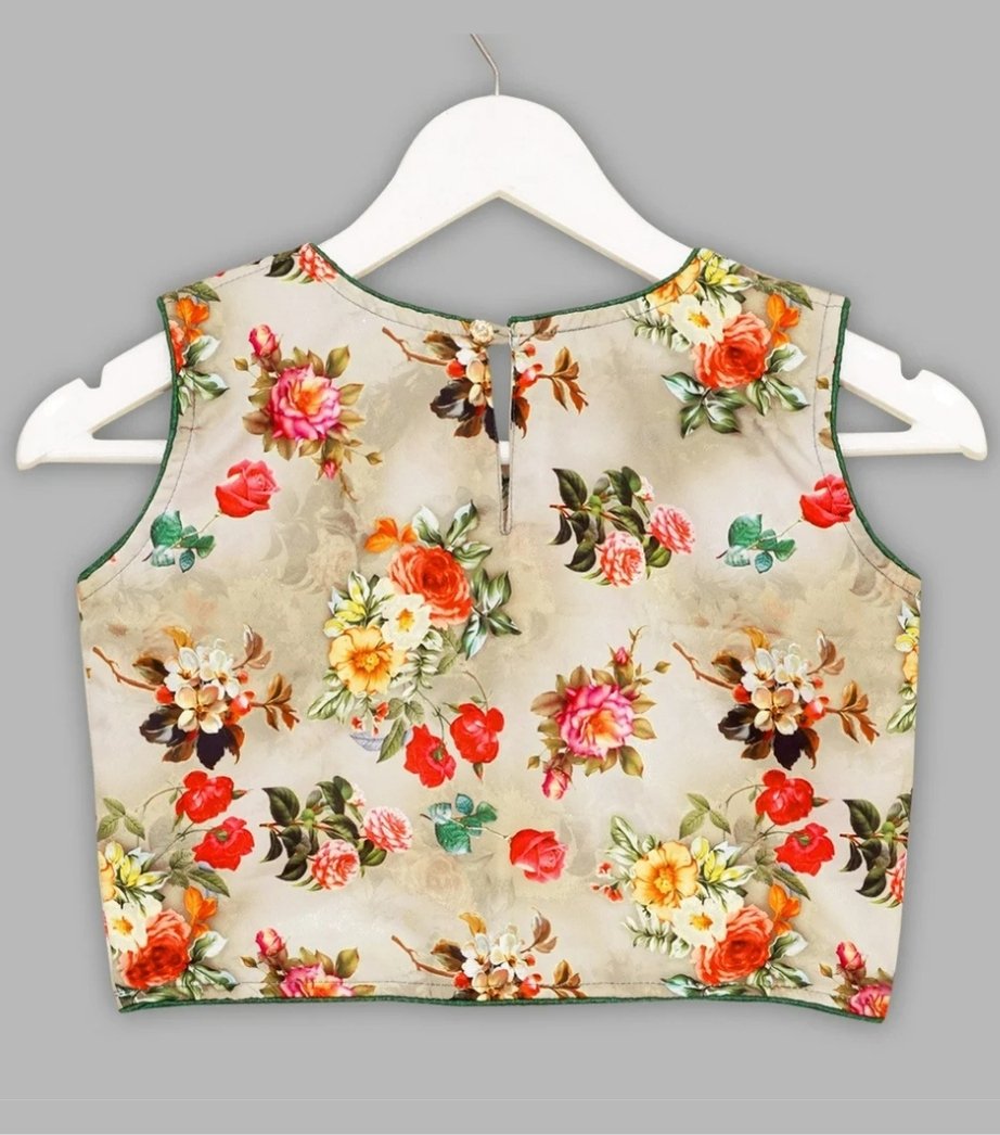 Girls Beige Cotton Printed Lehenga Choli Set 1