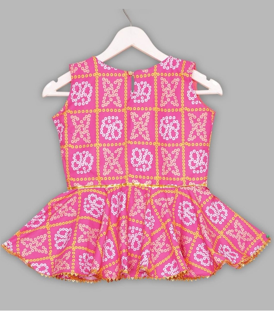 Girls Pink Printed Cotton Lehenga Choli Set 1