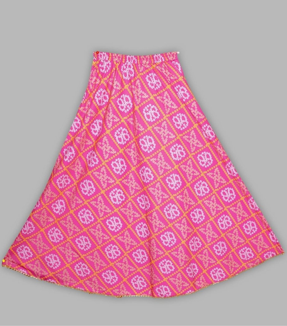 Girls Pink Printed Cotton Lehenga Choli Set 3